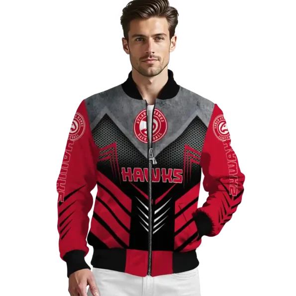 atlanta hawks arrow layer red black bomber jacket high quality