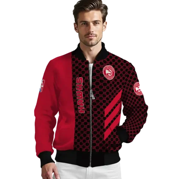 atlanta hawks triple side stripes red black bomber jacket high quality