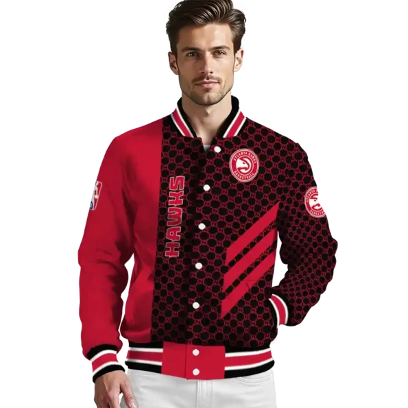 atlanta hawks triple side stripes red black varsity jacket high quality.webp