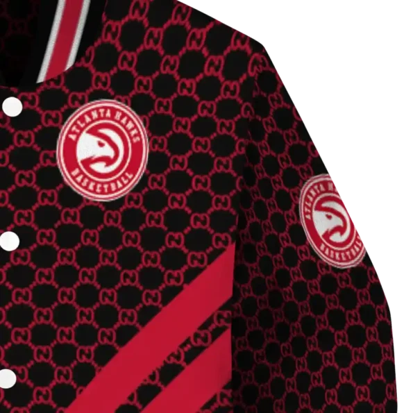 atlanta hawks triple side stripes red black varsity jacket premium grade.webp