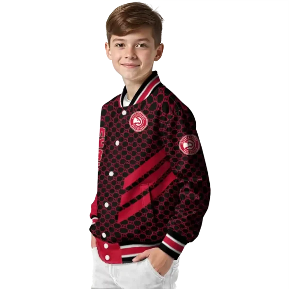 atlanta hawks triple side stripes red black varsity jacket trendy.webp