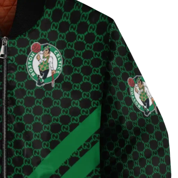 boston celtics triple side stripes green black bomber jacket premium grade