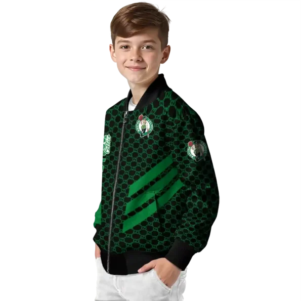 boston celtics triple side stripes green black bomber jacket trendy