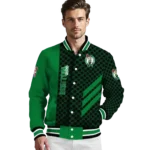 boston celtics triple side stripes green black varsity jacket best selling.webp
