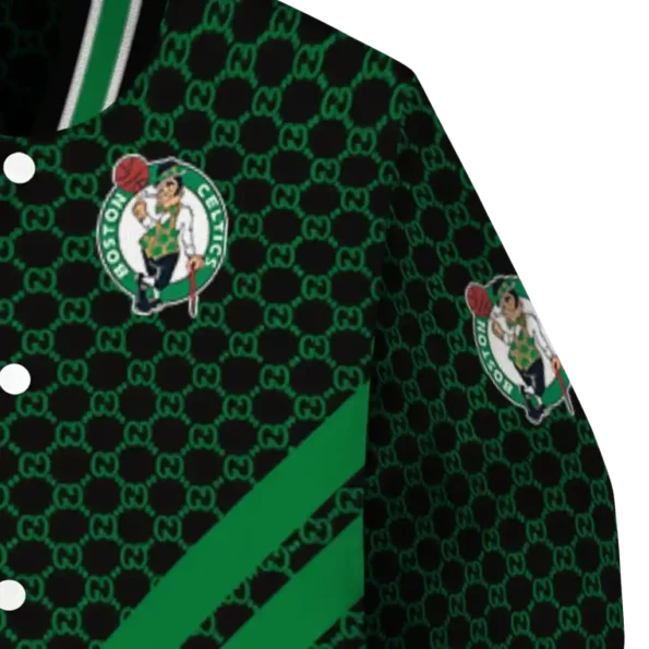boston celtics triple side stripes green black varsity jacket premium grade.webp