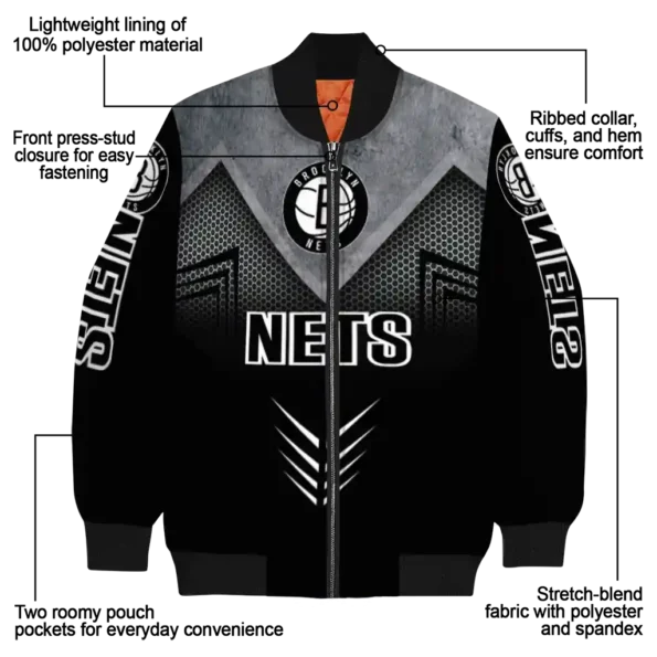 brooklyn nets arrow layer black bomber jacket new arrival