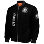 brooklyn nets triple side stripes black bomber jacket best selling