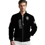 brooklyn nets triple side stripes black bomber jacket best selling