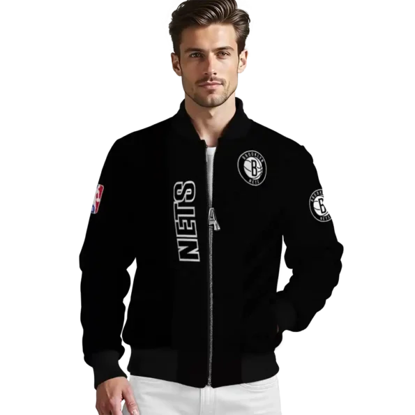 brooklyn nets triple side stripes black bomber jacket high quality