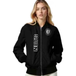brooklyn nets triple side stripes black bomber jacket best selling
