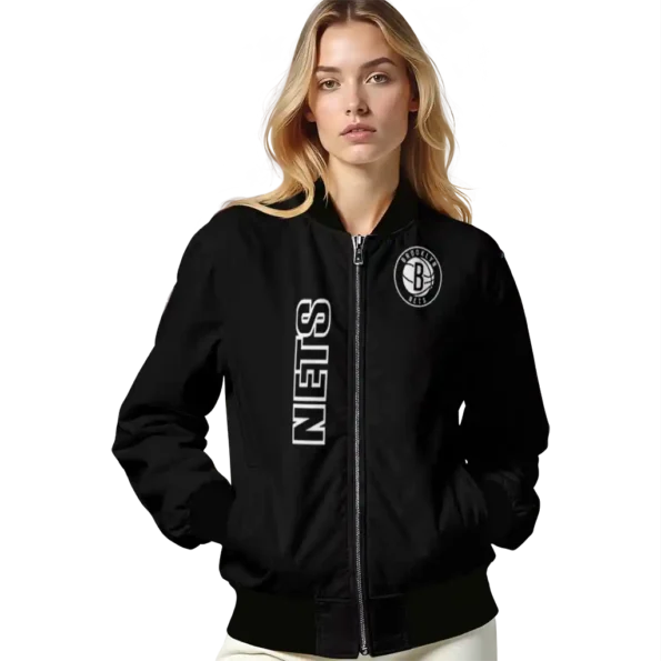 brooklyn nets triple side stripes black bomber jacket latest model