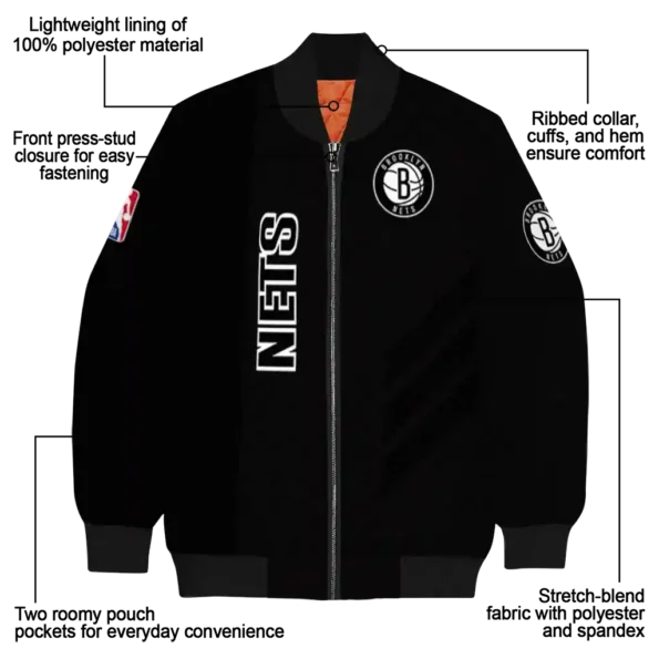 brooklyn nets triple side stripes black bomber jacket new arrival