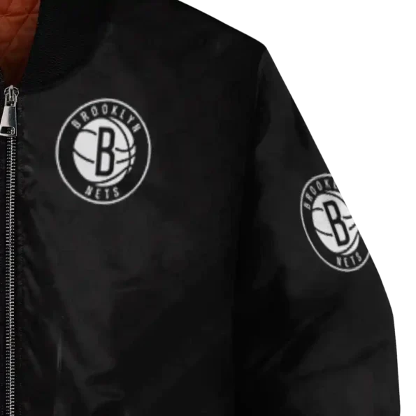 brooklyn nets triple side stripes black bomber jacket premium grade