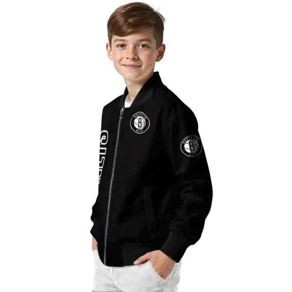 brooklyn nets triple side stripes black bomber jacket trendy