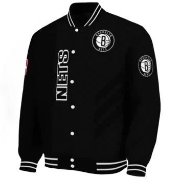 brooklyn nets triple side stripes black varsity jacket best selling.webp