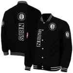 brooklyn nets triple side stripes black varsity jacket best selling.webp