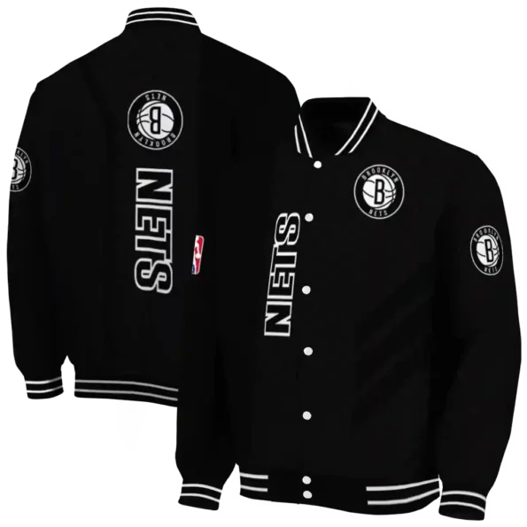 brooklyn nets triple side stripes black varsity jacket fashion forward.webp