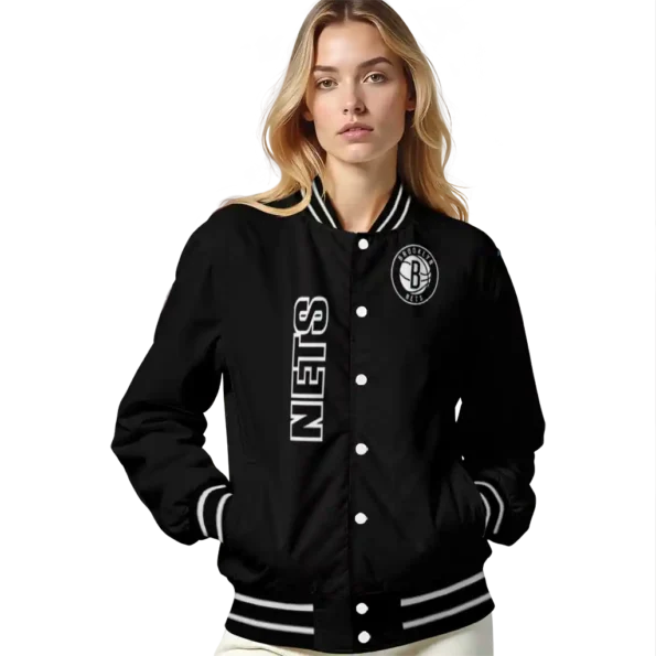 brooklyn nets triple side stripes black varsity jacket latest model.webp