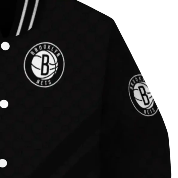 brooklyn nets triple side stripes black varsity jacket premium grade.webp