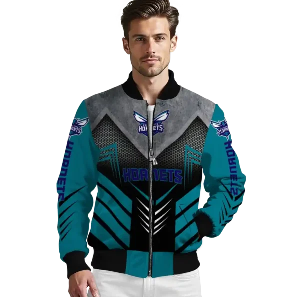 charlotte hornets arrow layer teal black bomber jacket high quality