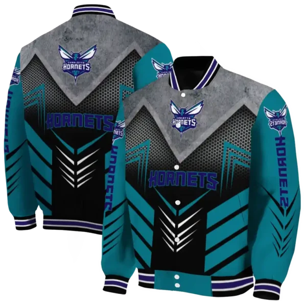 charlotte hornets arrow layer teal black varsity jacket fashion forward.webp