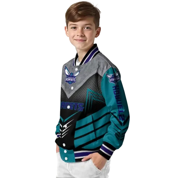 charlotte hornets arrow layer teal black varsity jacket trendy.webp