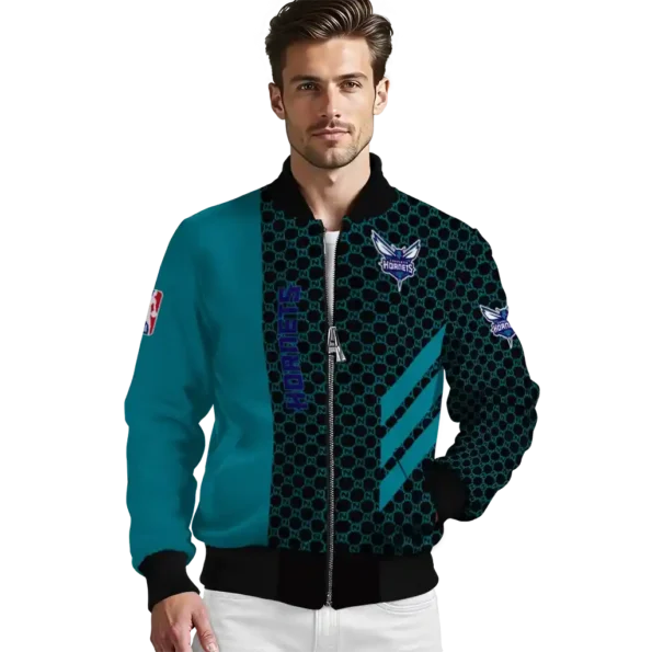 charlotte hornets triple side stripes teal black bomber jacket high quality