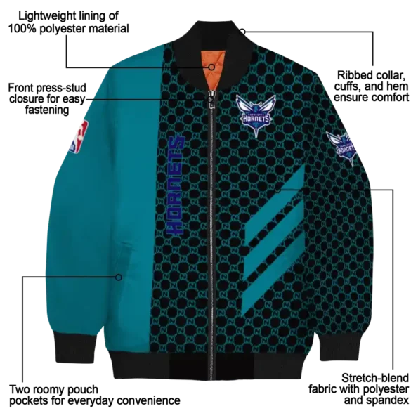 charlotte hornets triple side stripes teal black bomber jacket new arrival