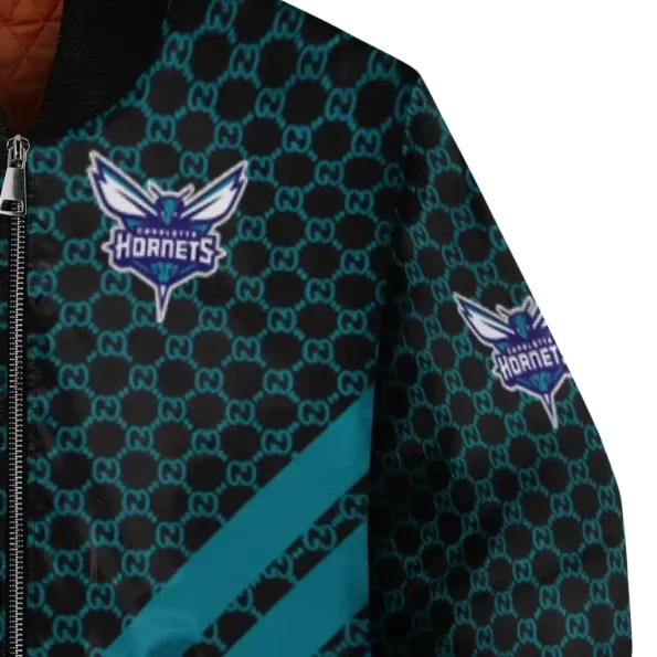 charlotte hornets triple side stripes teal black bomber jacket premium grade