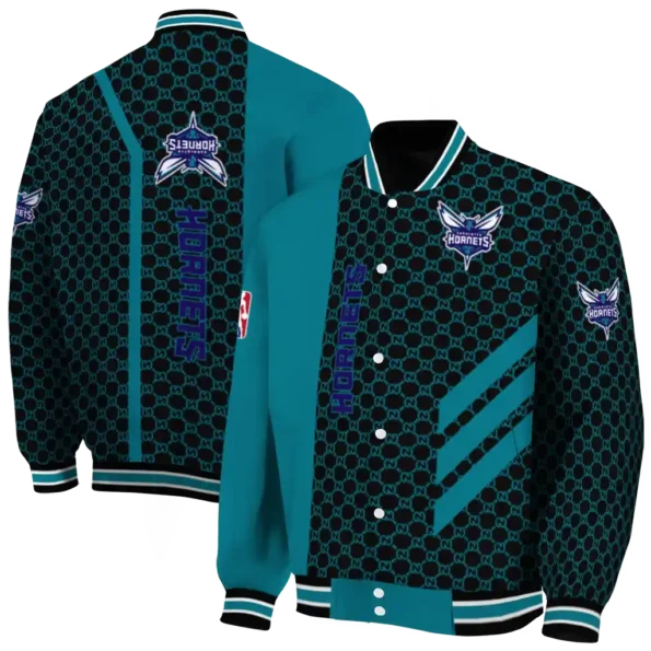 charlotte hornets triple side stripes teal black varsity jacket fashion forward.webp