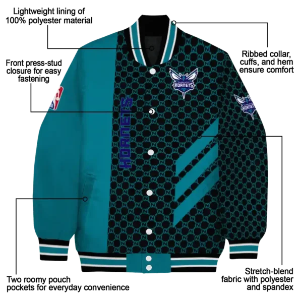charlotte hornets triple side stripes teal black varsity jacket new arrival.webp