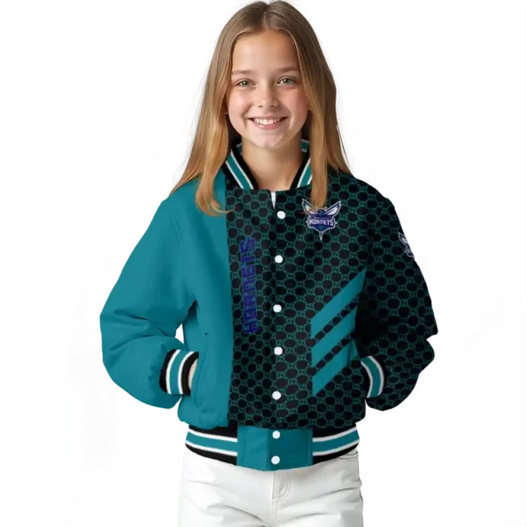 charlotte hornets triple side stripes teal black varsity jacket top rated.webp