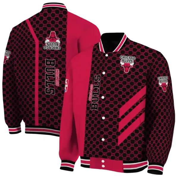 chicago bulls triple side stripes red black varsity jacket fashion forward.webp