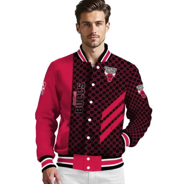 chicago bulls triple side stripes red black varsity jacket high quality.webp