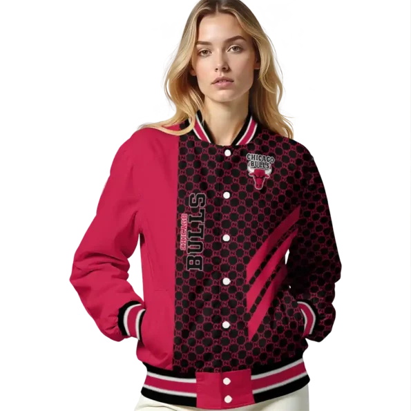 chicago bulls triple side stripes red black varsity jacket latest model.webp