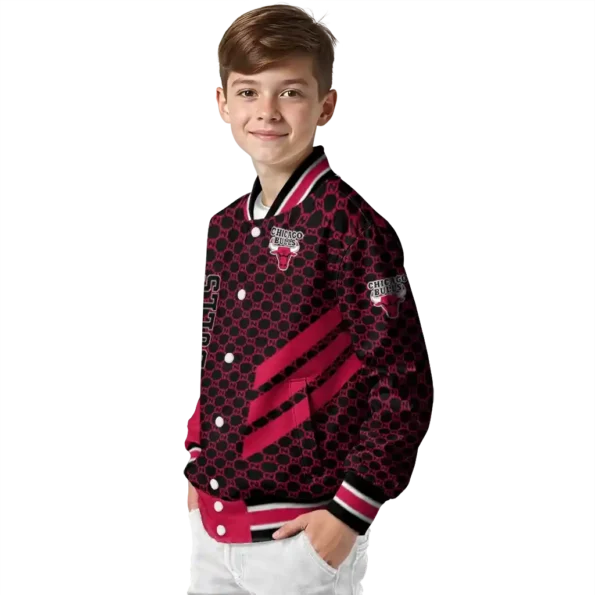 chicago bulls triple side stripes red black varsity jacket trendy.webp