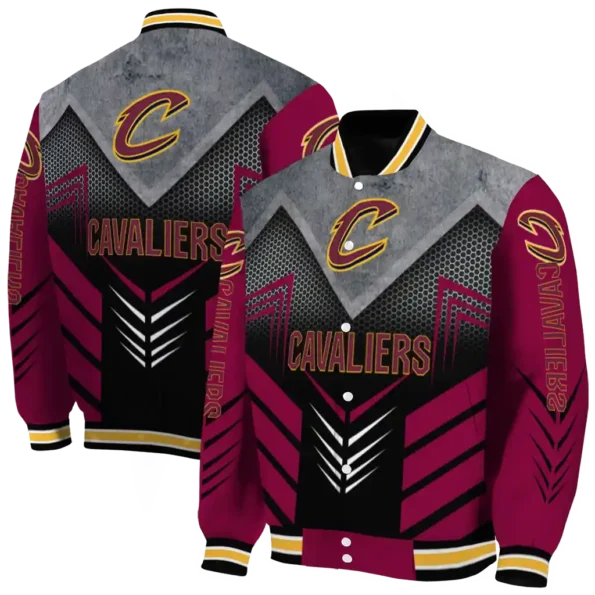 cleveland cavaliers arrow layer wine black varsity jacket fashion forward.webp
