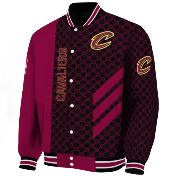 cleveland cavaliers triple side stripes wine black varsity jacket best selling.webp