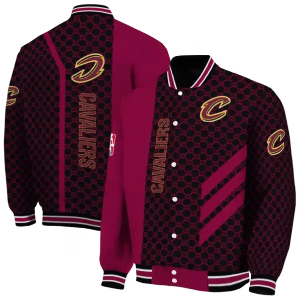 cleveland cavaliers triple side stripes wine black varsity jacket fashion forward.webp