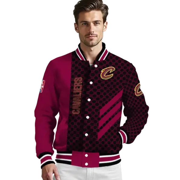 cleveland cavaliers triple side stripes wine black varsity jacket high quality.webp