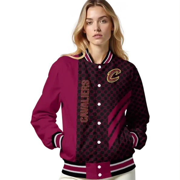 cleveland cavaliers triple side stripes wine black varsity jacket latest model.webp