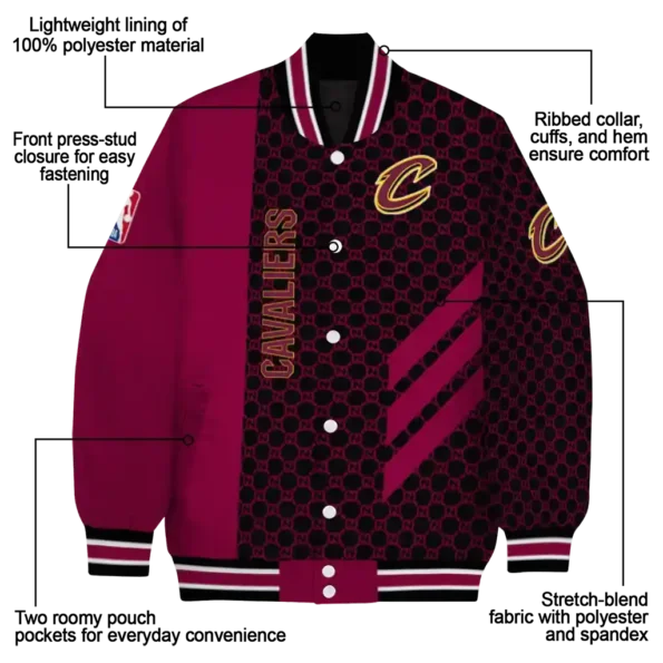 cleveland cavaliers triple side stripes wine black varsity jacket new arrival.webp