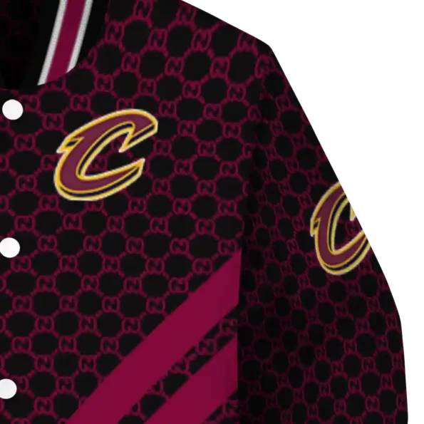 cleveland cavaliers triple side stripes wine black varsity jacket premium grade.webp