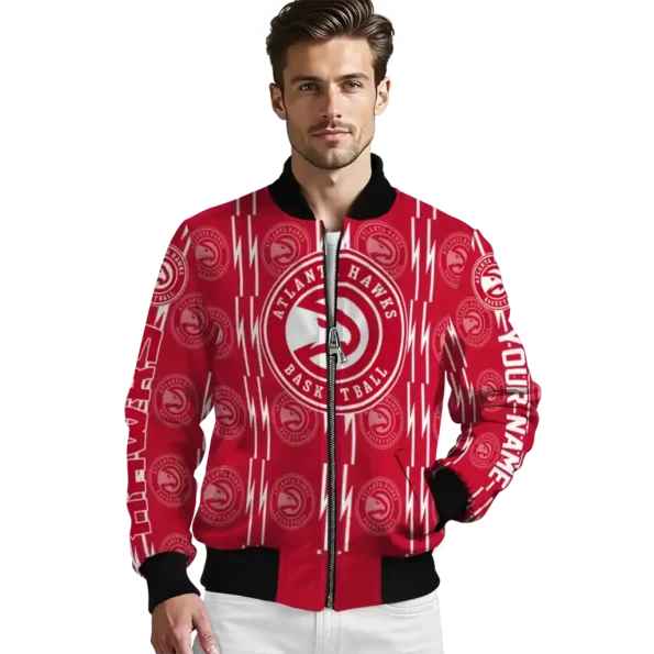 custom atlanta hawks bolt stripe red bomber jacket high quality