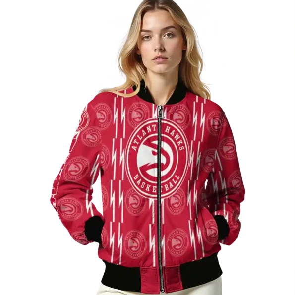 custom atlanta hawks bolt stripe red bomber jacket latest model