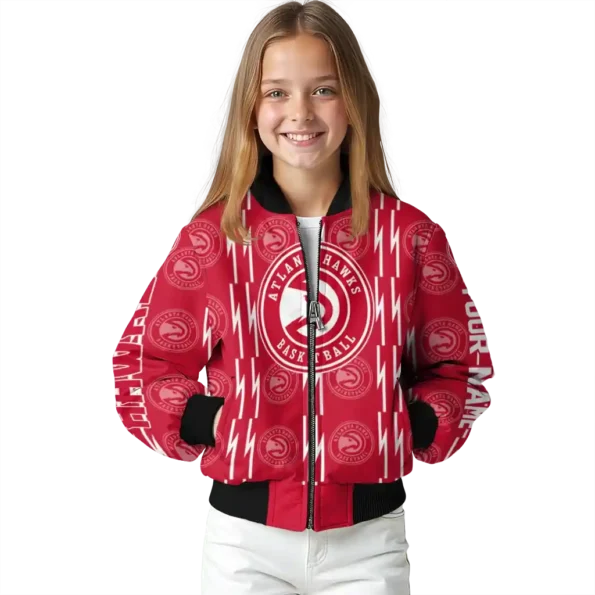 custom atlanta hawks bolt stripe red bomber jacket top rated