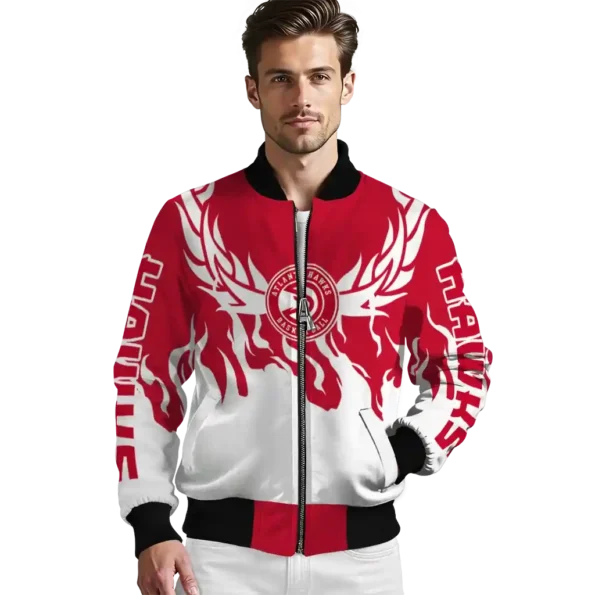 custom atlanta hawks winged blaze red white bomber jacket high quality