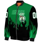 custom boston celtics flame border green black bomber jacket best selling