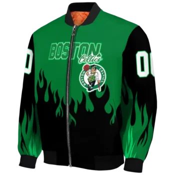 custom boston celtics flame border green black bomber jacket best selling