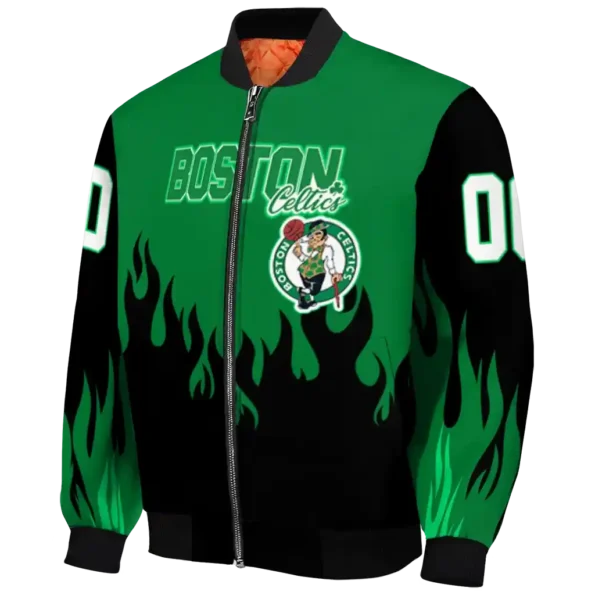 custom boston celtics flame border green black bomber jacket best selling